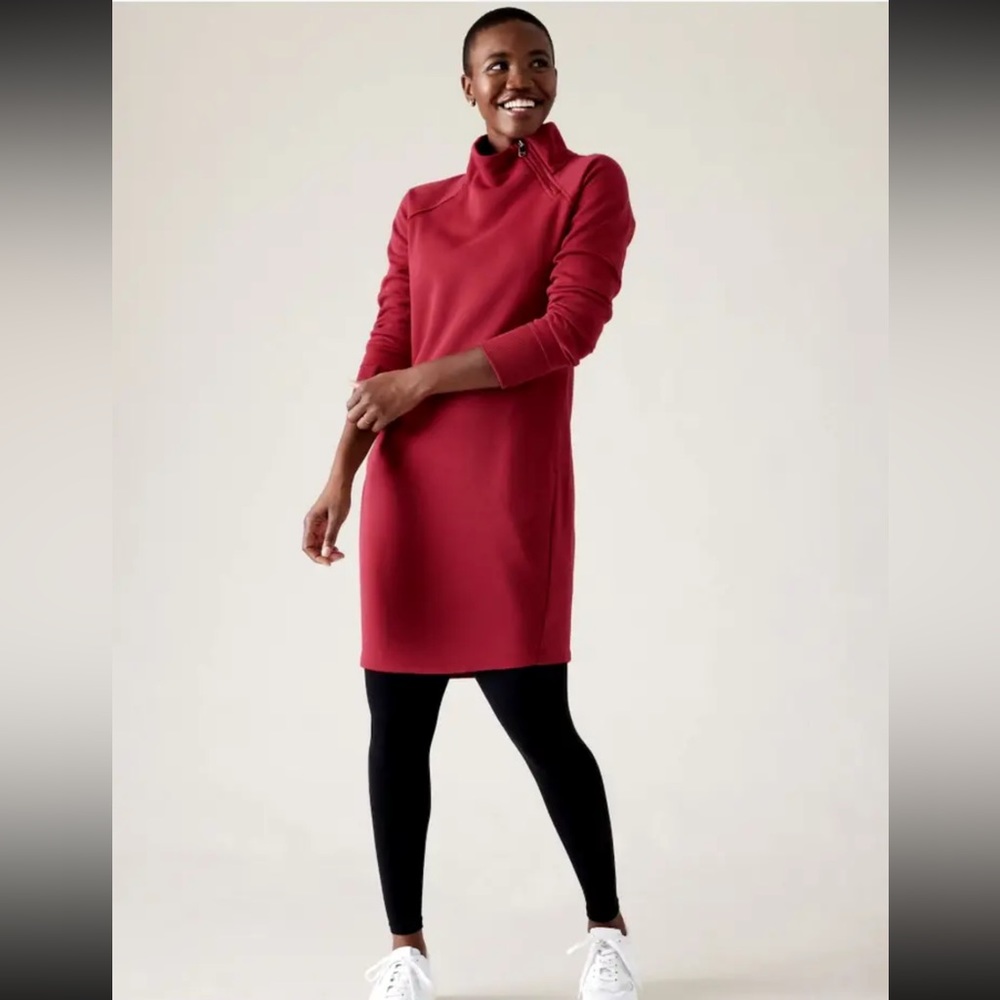 Athleta Cozy Karma AYSM Sweatshirt Dress Clover Berry Small burgundy red